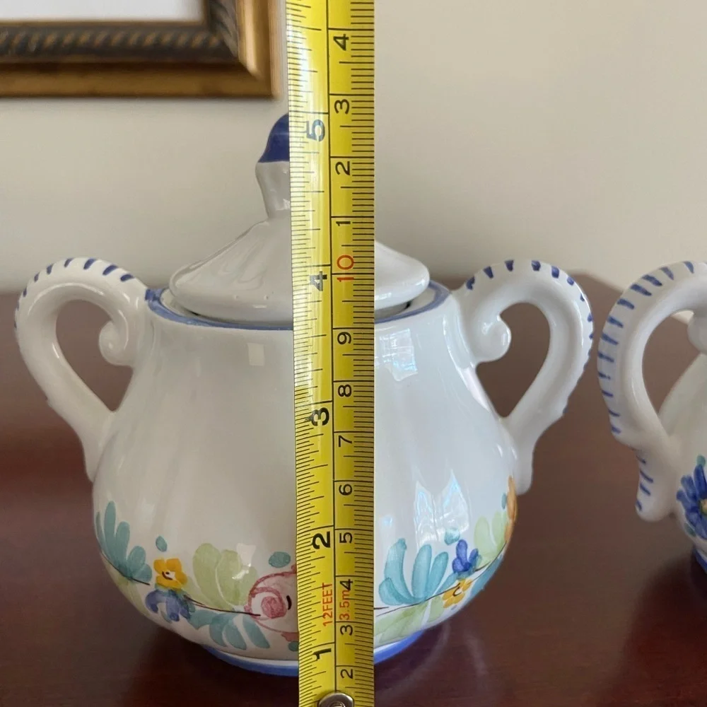William-Sonoma Mari Floral Hand-Painted in Italy Sugar Bowl and Creamer Set
